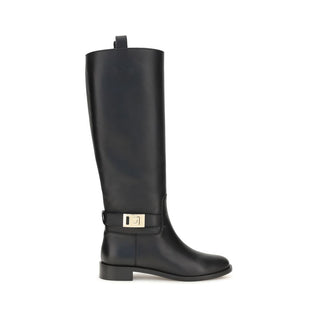 Ferragamo Black Calf Leather Boots