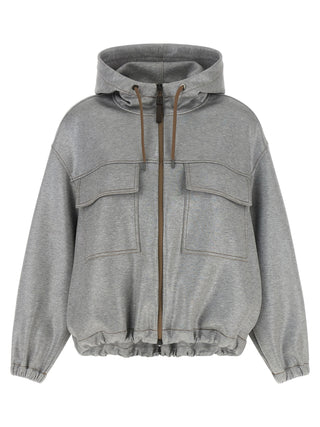 Brunello Cucinelli Silver Cotton Bomber