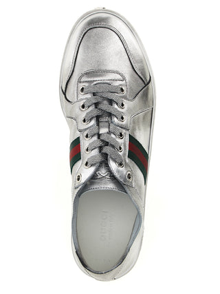 Gucci Silver Lamb Leather Low Top Sneakers
