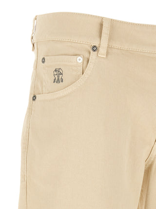 Brunello Cucinelli Beige Cotton Straight-Leg Jeans