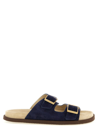 Brunello Cucinelli Blue Calfskin Slides