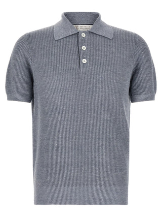 Brunello Cucinelli Blue Linen Polo Shirt