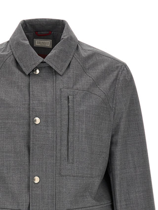 Brunello Cucinelli Gray Virgin Wool Full-Length Jacket