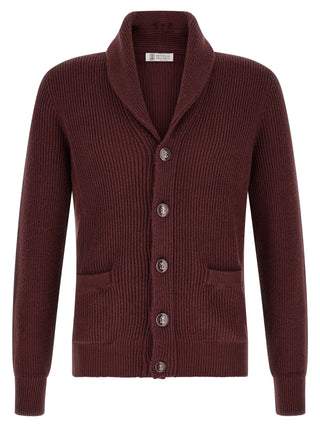 Brunello Cucinelli Bordeaux Cotton Cardigan