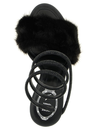 RENE CAOVILLA Black Leather Stiletto Heel Sandals