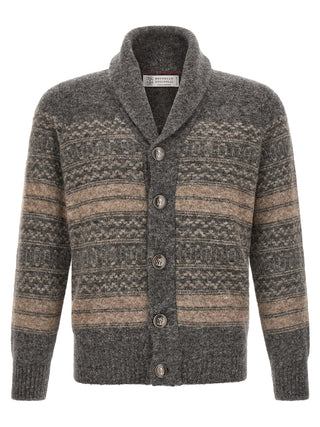 Brunello Cucinelli Gray Alpaca Leather Cardigan