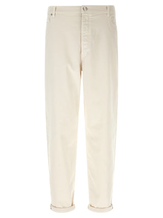 Brunello Cucinelli White Cotton Relaxed Fit Jeans