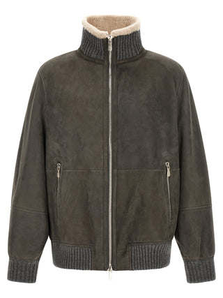 Brunello Cucinelli Gray Lamb Leather Leather Jacket