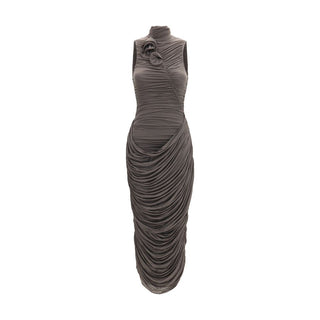 Magda Butrym Draped High-Neck Midi Dress
