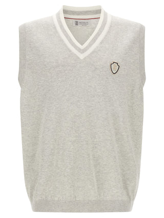 Brunello Cucinelli Gray Cotton Sleeveless Sweater
