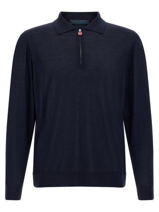 Kiton Blue Wool Polo Shirt