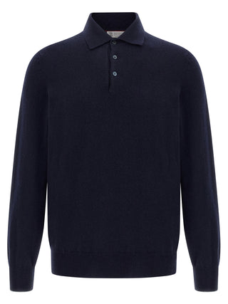 Brunello Cucinelli Blue Cashmere Polo Shirt