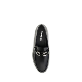 Ferragamo Black Calf Leather Slip-On Loafers