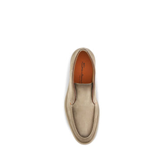 Santoni Beige Suede Leather Slip-On Loafers