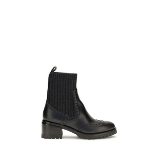 Santoni Black Calf Leather Ankle Boots