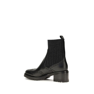 Santoni Black Calf Leather Ankle Boots