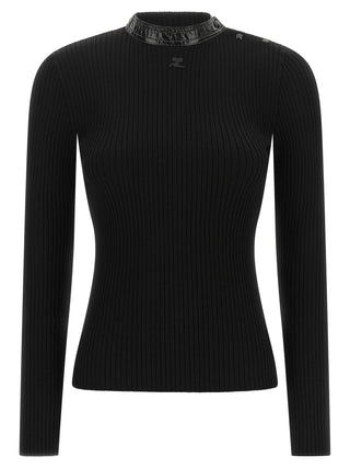 Courrèges Vinyl-Trim Ribbed Cardigan