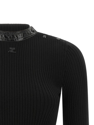 Courrèges Vinyl-Trim Ribbed Cardigan