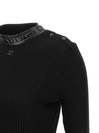 Courrèges Vinyl-Trim Ribbed Cardigan