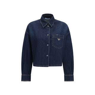 Prada Logo-Plaque Oversized Denim Shirt