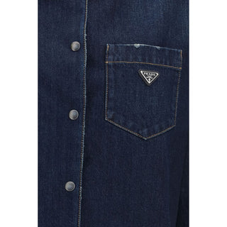 Prada Logo-Plaque Oversized Denim Shirt