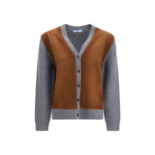 Prada Suede-Panel Wool Cardigan