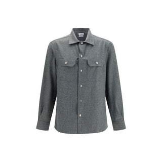 Brunello Cucinelli Gray Wool Oves Aries Dress Shirt
