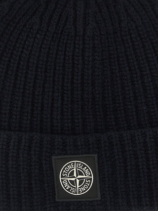 Stone Island Blue Virgin Wool Beanie