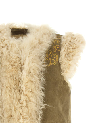 Etro Beige Lamb Fur Sleeveless Jacket