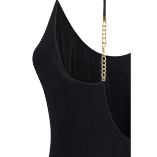 Saint Laurent Cassandre Chain Backless Knit Maxi Dress