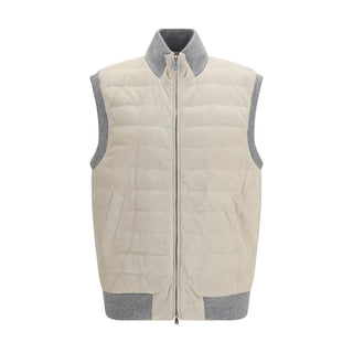 Brunello Cucinelli Beige Calf Leather Sleeveless Jacket