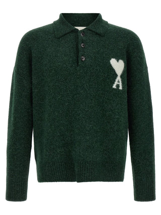 Ami Paris Ami de Coeur Alpaca-Blend Knit Polo Shirt