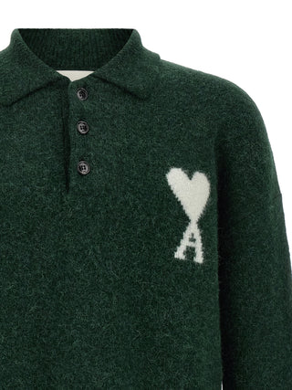 Ami Paris Ami de Coeur Alpaca-Blend Knit Polo Shirt