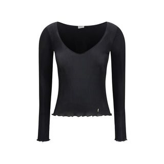 Saint Laurent Cassandre V-Neck Ribbed Silk Top