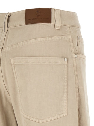 Brunello Cucinelli Beige Cotton Relaxed Fit Jeans
