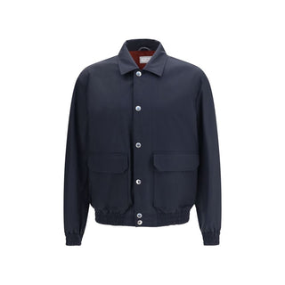 Brunello Cucinelli Blue Silk Biker Jacket