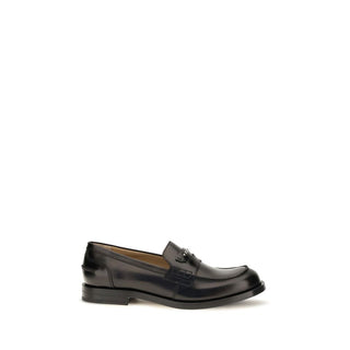 Fendi Black Calf Leather Slip-On Loafers
