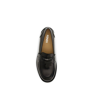 Fendi Black Calf Leather Slip-On Loafers