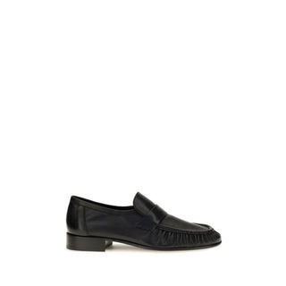 The Row Black Calf Leather Slip-On Loafers