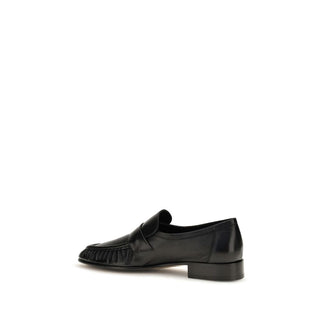 The Row Black Calf Leather Slip-On Loafers