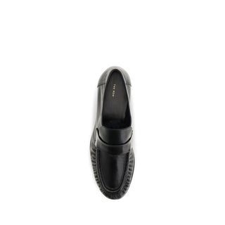The Row Black Calf Leather Slip-On Loafers
