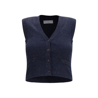 Brunello Cucinelli Blue Cashmere Sleeveless Sweater