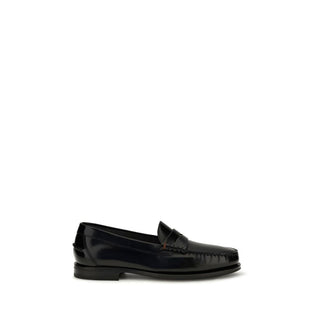 Santoni Black Calf Leather Slip-On Loafers