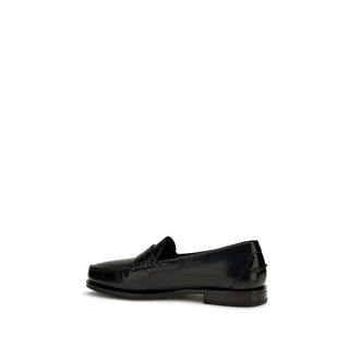 Santoni Black Calf Leather Slip-On Loafers