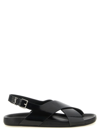Saint Laurent Black Calfskin Flat Sandals