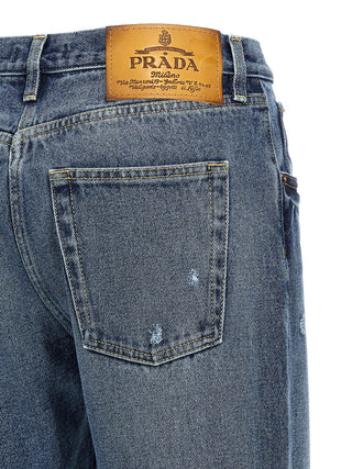 Prada Blue Cotton Straight-Leg Jeans