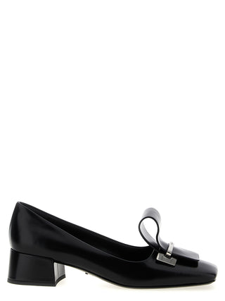 Prada Black Calfskin Mid Heel Pumps