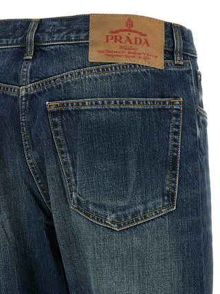 Prada Blue Cotton Straight-Leg Jeans