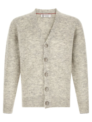 Brunello Cucinelli Gray Alpaca Leather Cardigan
