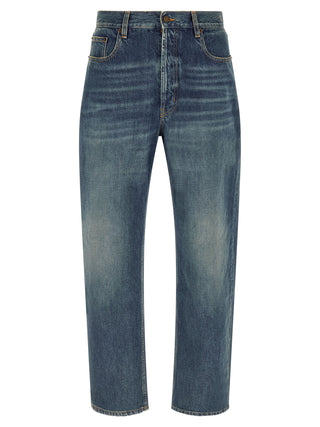 Saint Laurent Blue Cotton Straight-Leg Jeans